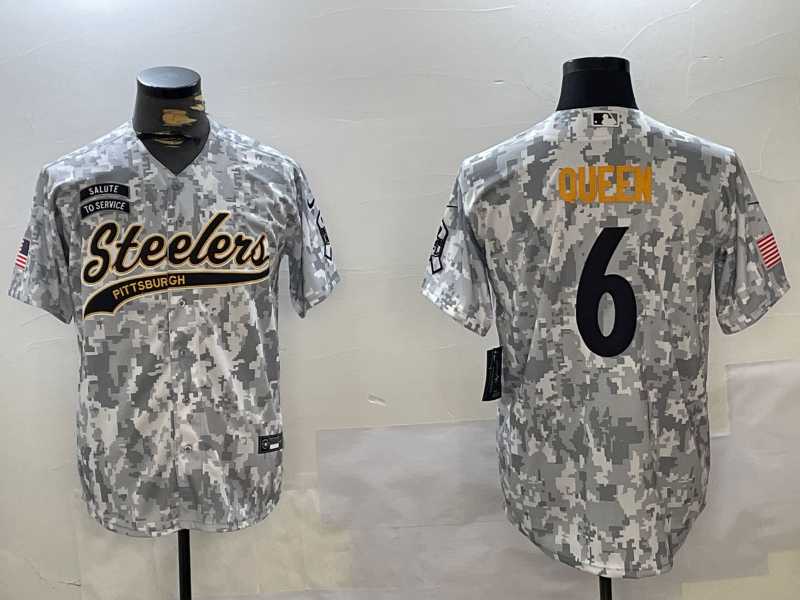 Men%27s Pittsburgh Steelers #6 Patrick Queen Arctic Camo 2024 Salute to Service Stitched Baseball Jersey